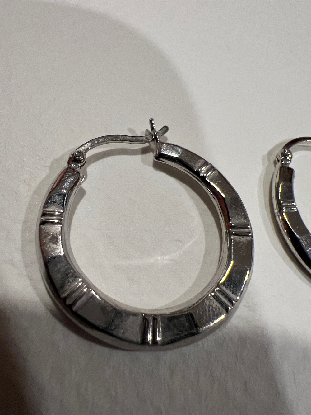 Sterling Silver Textured Hoop Earrings - Picture 3 of 4